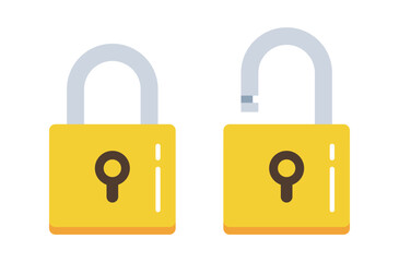 Lock flat icon. Padlock unlocked and locked. Lock closed and lock open. Vector.