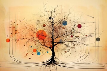 Drzewo abstrakcyjny kolorowy akrylowy obraz Generative AI