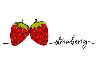 Strawberry continuous one line drawing, fruit vector illustration.