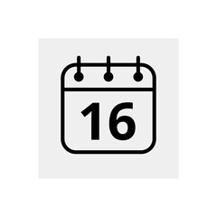 Calendar flat icon for websites and graphic resources. Vector illustration of calendar marking day 16.