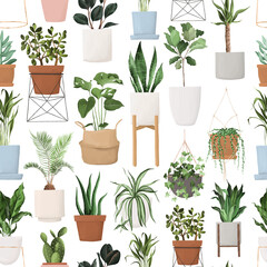 plant lover floral botanical home decor clipart planters seamless pattern