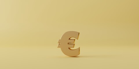 Golden euro sign on yellow background for currency exchange and money transfer concept, euro is currency used in 20 member states of European Union with 3d rendering.