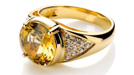 A yellow diamond ring on white background