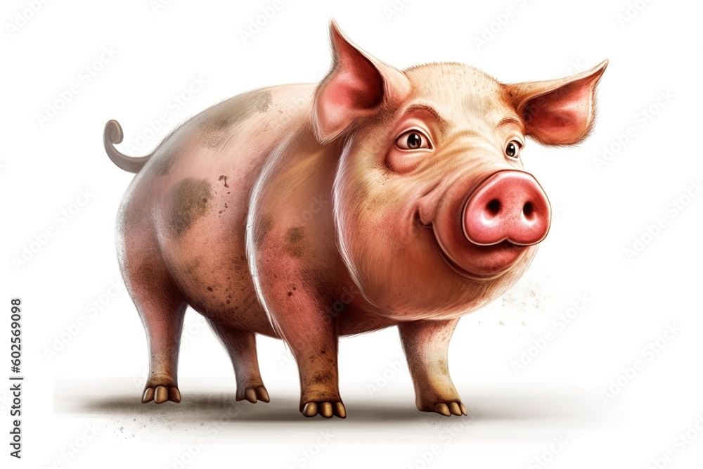 Poster cartoon pig isolated on white background. generated by ai