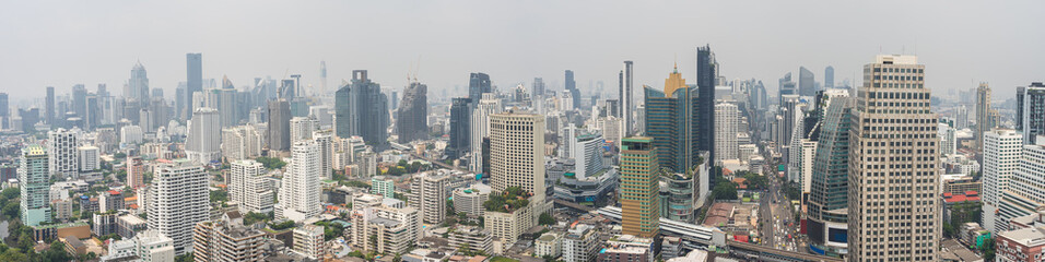 Bangkok cityscape skyline panorama. High-angle view on modern metropolis city at day time. Skyscrapers and modern buildings architecture and real estate