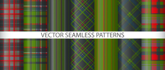 Set tartan texture pattern. Fabric seamless vector. Plaid background check textile.