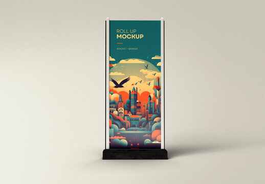 Roll-Up Banner Mockup &ndash; Front View of a Colorful Vertical Display for Promotional or Artistic Use
