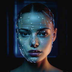 Generative ai futuristic and technological scanning of face for facial recognition