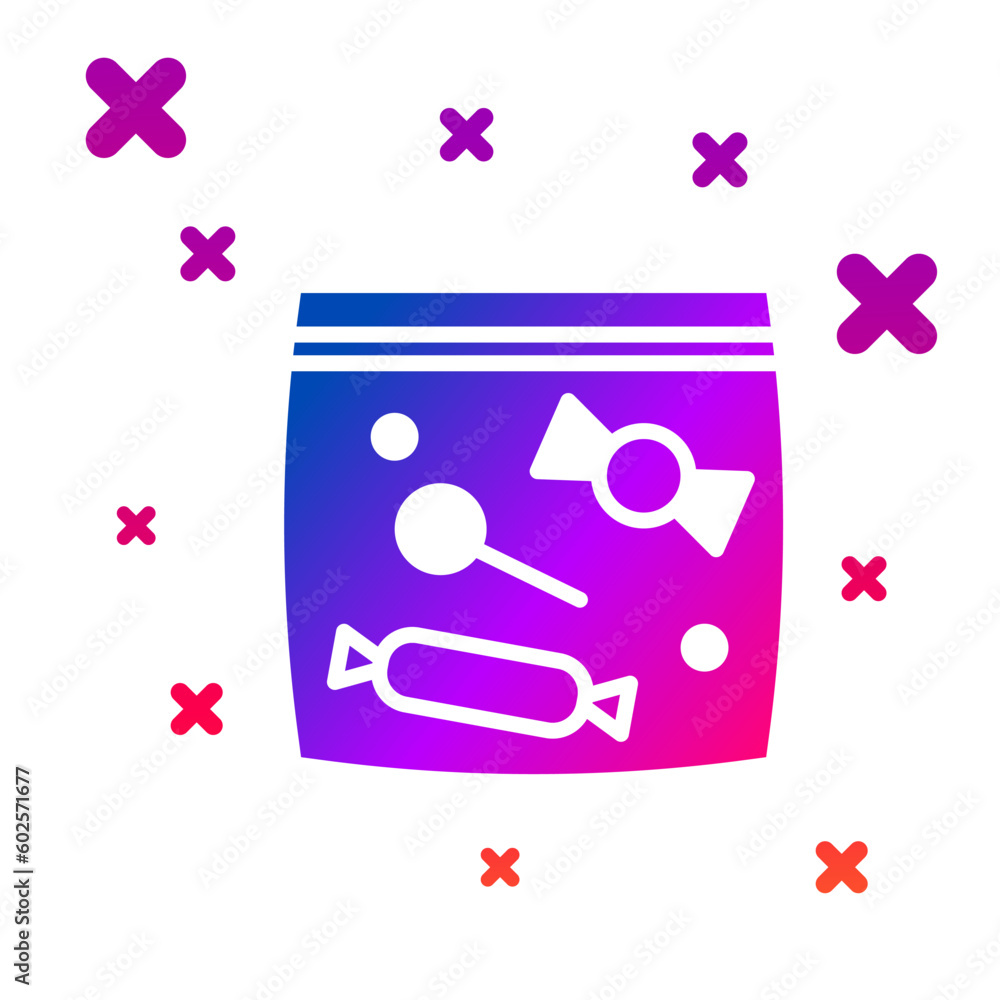 Poster color candy packaging for sweets icon isolated on white background. bag with candy. gradient random 