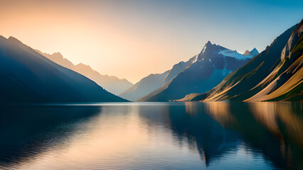 Fototapeta na wymiar Nature's Perfect Symphony. The Harmonious Interplay of Mountains and Lakes