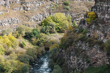 Fototapeta na wymiar Dzoraget canyon on sunny autumn day. Lori Province, Armenia.