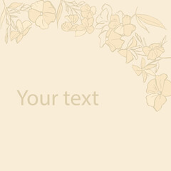 Beige field flowers. Background invite Illustration. Line flowers frame. Exotic hawaiian jungle, summer time border frame.