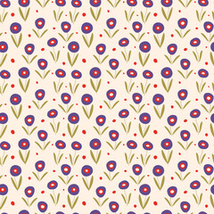 A pattern with a blue flower on a light background. Floral Pattern in Retro Style.