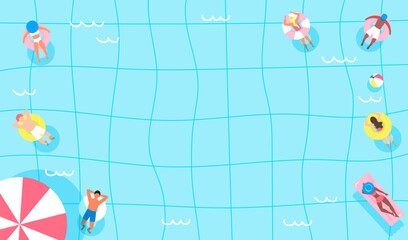 Summer Pool Background vector illustration. Peopel enjoy party in the pool pastel theme - obrazy, fototapety, plakaty