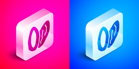 Isometric Date fruit icon isolated on pink and blue background. Silver square button. Vector