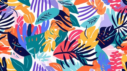 Fototapeta na wymiar Abstract botanical tropical leaves and floral seamless pattern design. Generative AI