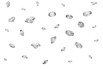 Lots of shiny diamonds falling on. transparent background - obrazy, fototapety, plakaty