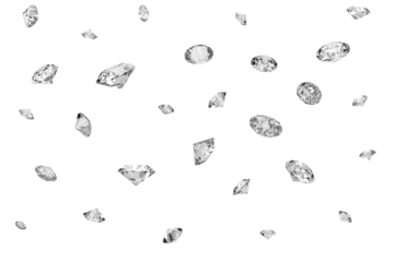 Lots of shiny diamonds falling on. transparent background