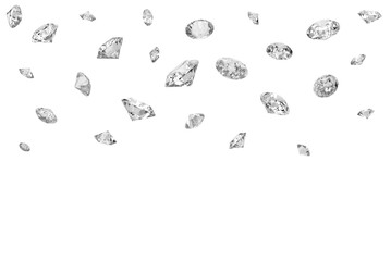 Lots of shiny diamonds falling on. transparent background