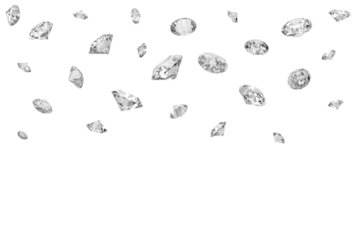 Lots of shiny diamonds falling on. transparent background