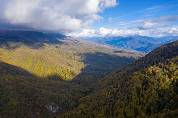 Obraz premium Aerial view of Haghartsin gorge on autumn evening. Tavush Province, Armenia.