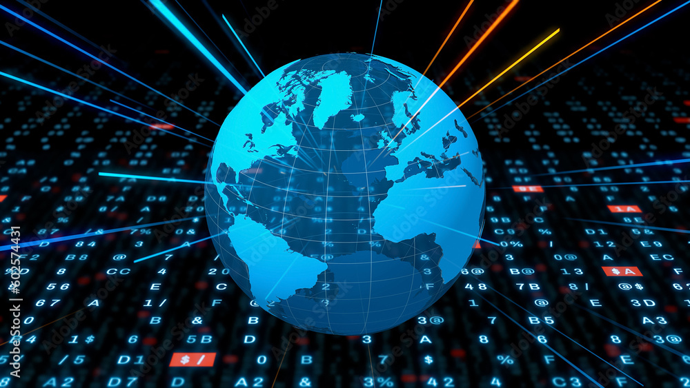 Poster Global communication network concept. Planet earth in cyberspace. Digital transformation.