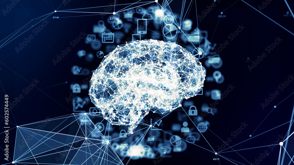 Aufkleber AI (Artificial Intelligence) concept. Deep learning. IoT (Internet of Things). ICT (Information Communication Technology).