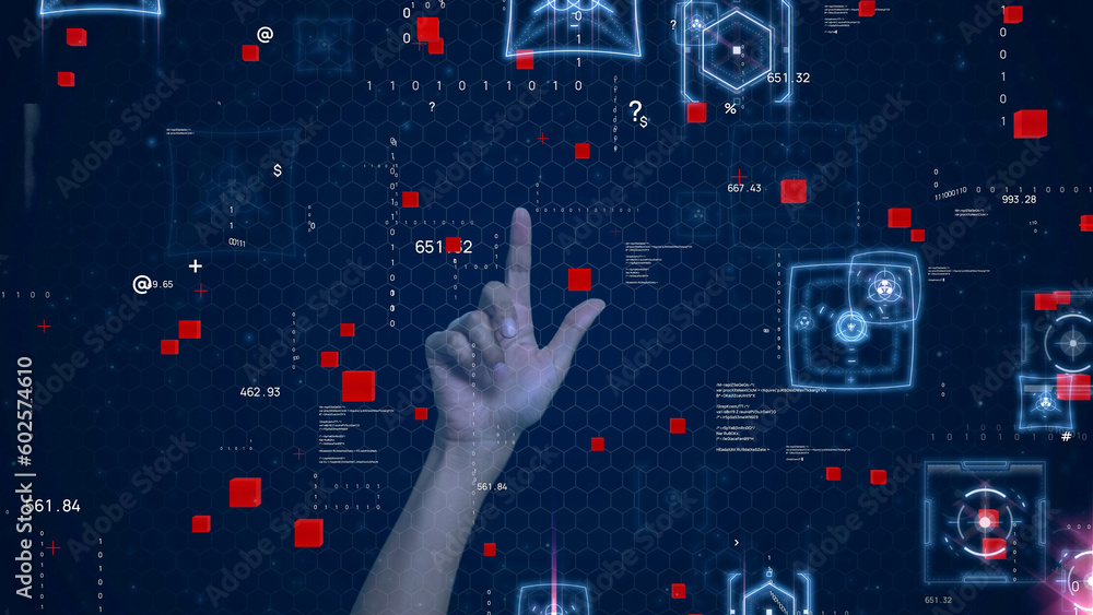 Poster touch screen concept. human hand touching screen.