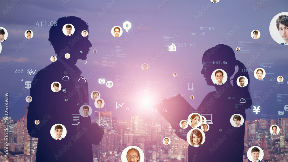 Poster business and technology concept. communication network. data analysis. management strategy. digital 