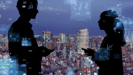 Business and technology concept. Communication network. Data analysis. Management strategy. Digital transformation.