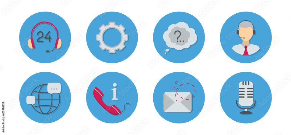 Poster set of support service icons in a flat design