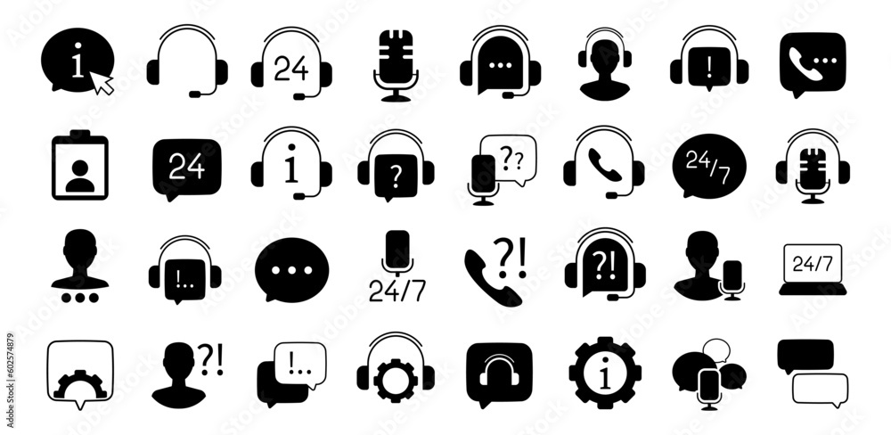 Poster set of black support service icons. support service icon collection
