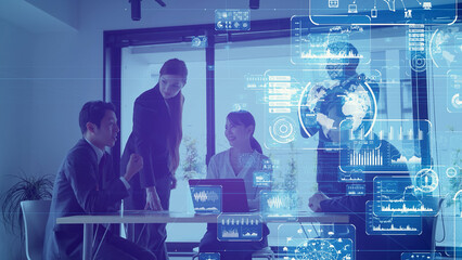 Business and technology concept. Communication network. Data analysis. Management strategy. Digital transformation.