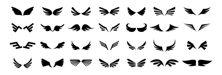 Set of black bird wings. Black bird wings collection