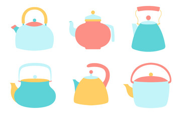 Set of illustrations teapots, kitchen items, vector  