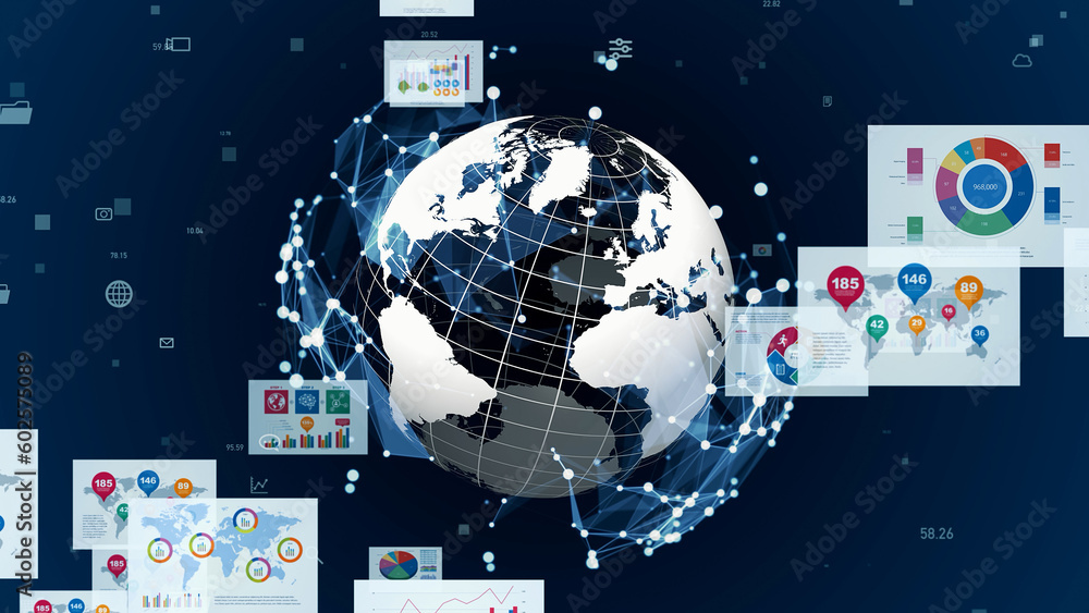 Fototapete Global communication network concept. Image analysis. Digital transformation. AI (Artificial Intelligence).
