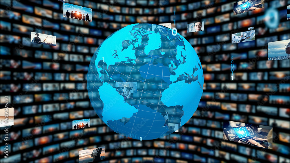 Aufkleber global communication network concept. internet movie. video distribution service. streaming video.