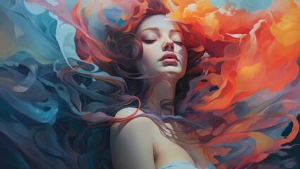 Portraits of women, abstract paintings, wallpaper, backgrounds, textures, digital illustrations, AI generated © Graphinate