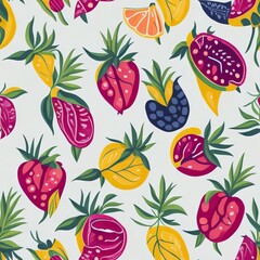 Exotic fruits watercolor vector pattern. 