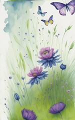 Embrace the Beauty of a Watercolor Painting with Blooming Flowers and Butterflies for a Captivating Aquarelle Wallpaper. 