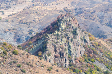 Armenian autumn landscape. View from Smbataberd fortress on sunny autumn day. Vayots Dzor Province,...