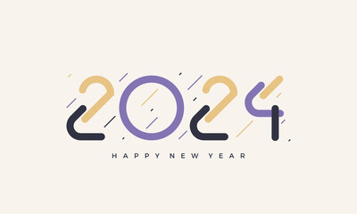happy new year 2024 design with colorful lines and numbers concept
