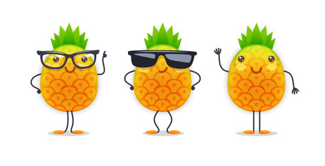 Pineapple Character with Various Face Expressions