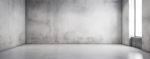 Wide banner with copy space, texture mockup of concrete gray wall and floor as background with artistic design for architectural and real estate content. AI generative