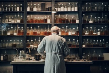 Old man in chemical laboratory. Generate Ai
