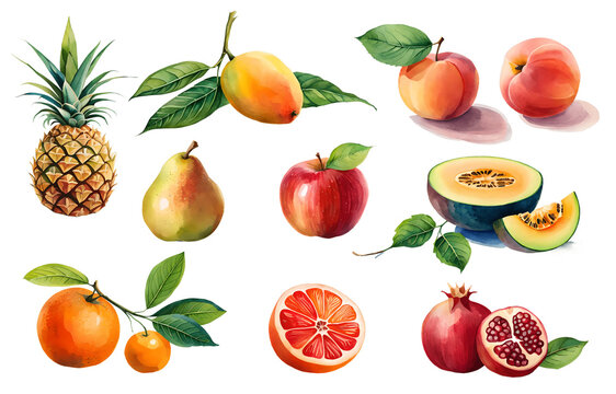 Watercolour fruits illustration. Generative AI