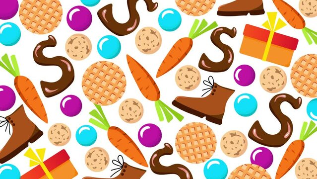 Simple 2d animation. Bright colored symbols, Saint Nicholas day. Sinterklaas, a traditional holiday. Appearance, filling.