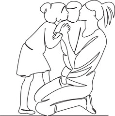 mother with two children kissing baby