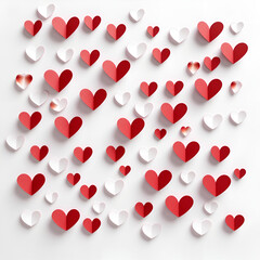 Red and white silk hearts isolated on white background