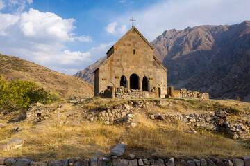 Fototapeta premium Zorats Church on sunny autumn day. Yeghegis, Vayots Dzor Province, Armenia.